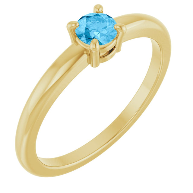 14K Gold Round Natural Swiss Blue Topaz Solitaire Ring - Yellow Gold