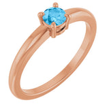 14K Gold Round Natural Swiss Blue Topaz Solitaire Ring - Rose Gold