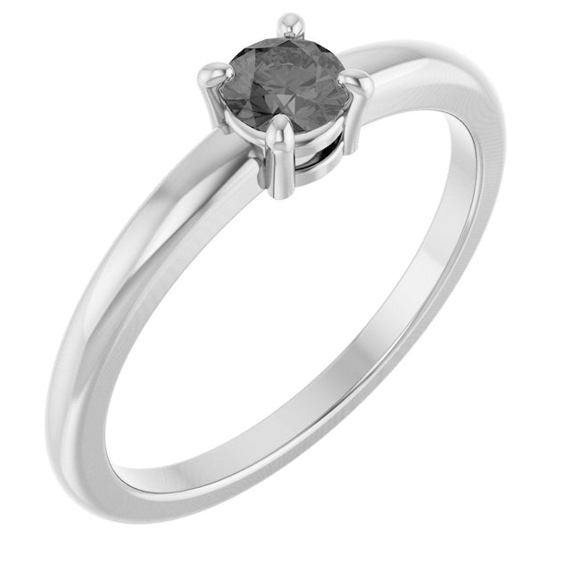 14K Gold Round Natural Gray Spinel Solitaire Ring - White Gold