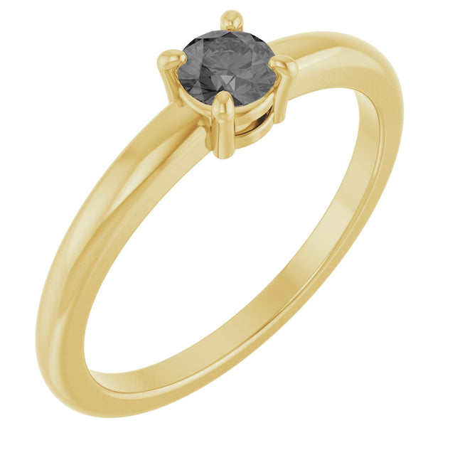 14K Gold Round Natural Gray Spinel Solitaire Ring - Yellow Gold