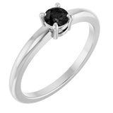 14K Gold Round Natural Black Onyx Solitaire Ring - White Gold