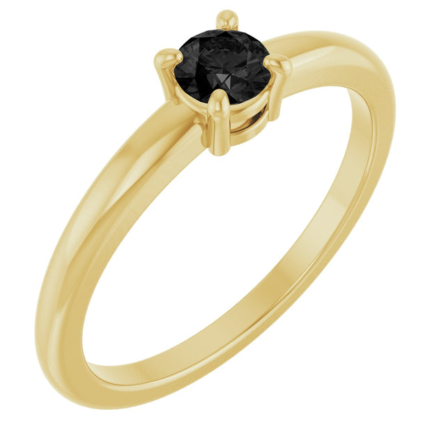 14K Gold Round Natural Black Onyx Solitaire Ring - Yellow Gold