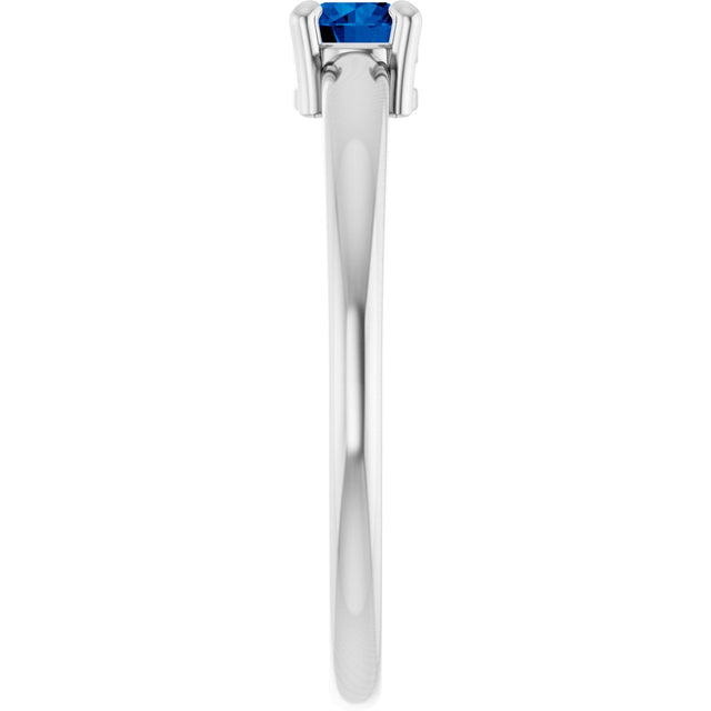 14K Gold Round Natural Blue Sapphire Solitaire Ring - White Gold - view 4