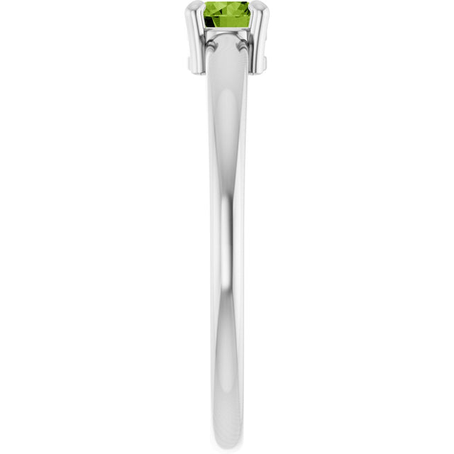14K Gold Round Natural Peridot Solitaire Ring - White Gold - view 4