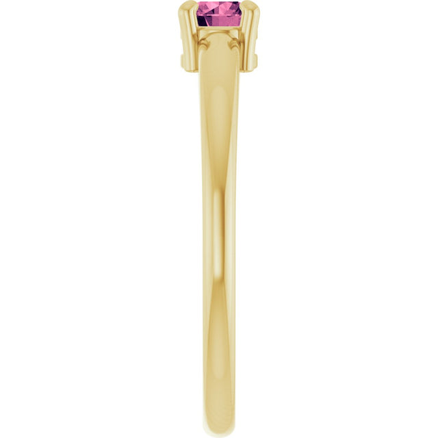14K Gold Round Natural Pink Tourmaline Solitaire Ring - Yellow Gold - view 4