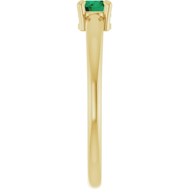 14K Gold Round Natural Emerald Solitaire Ring - Yellow Gold - view 4