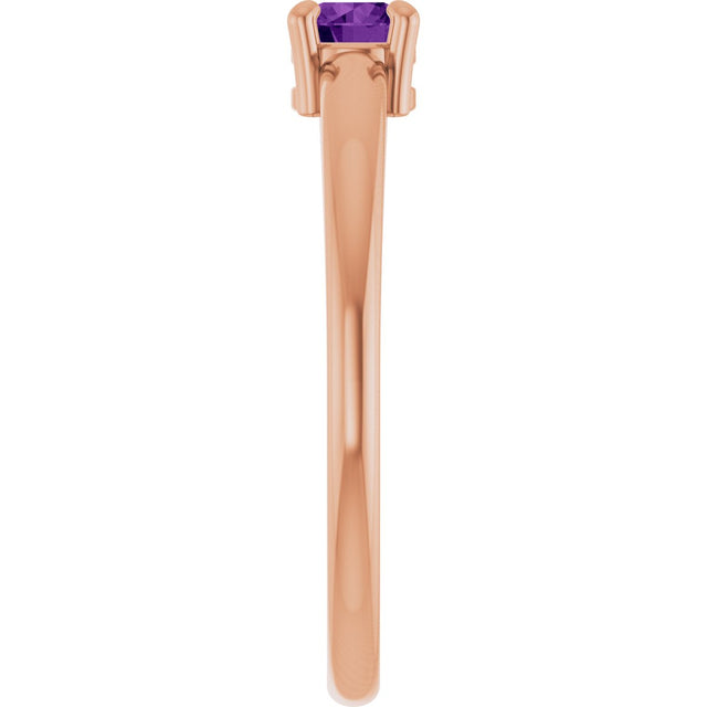 14K Gold Round Natural Amethyst Solitaire Ring - Rose Gold - view 4