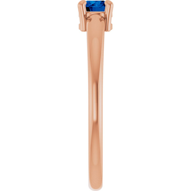 14K Gold Round Natural Blue Sapphire Solitaire Ring - Rose Gold - view 4