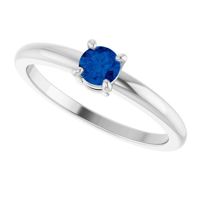 Platinum Round Natural Blue Sapphire Solitaire Ring - view 5