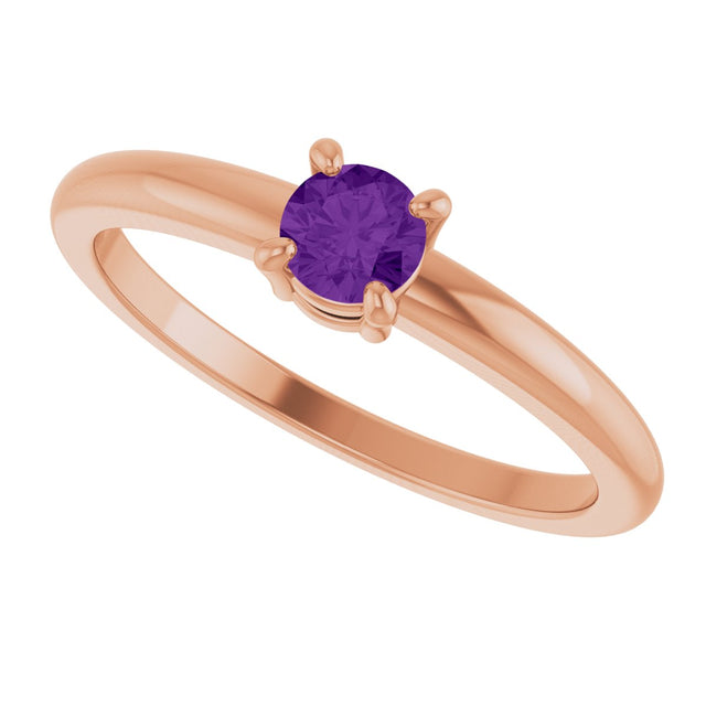 14K Gold Round Natural Amethyst Solitaire Ring - Rose Gold - view 5
