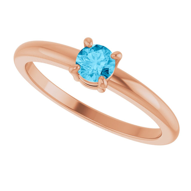 14K Gold Round Natural Aquamarine Solitaire Ring - Rose Gold - view 5