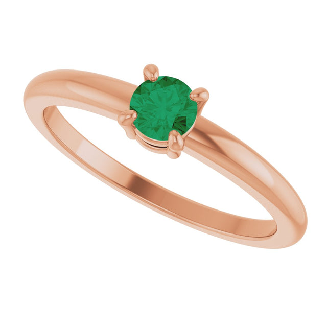 14K Gold Round Natural Emerald Solitaire Ring - Rose Gold - view 5