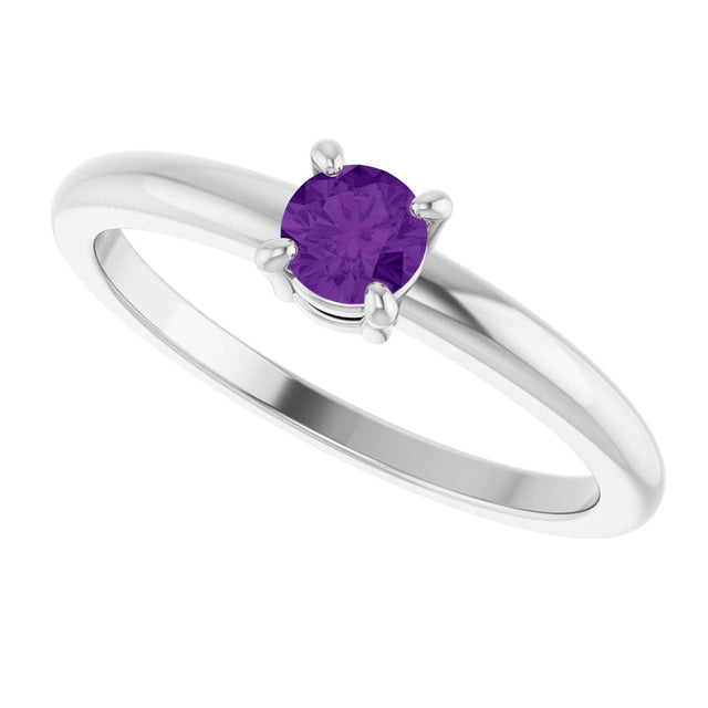 14K Gold Round Natural Amethyst Solitaire Ring - White Gold - view 5