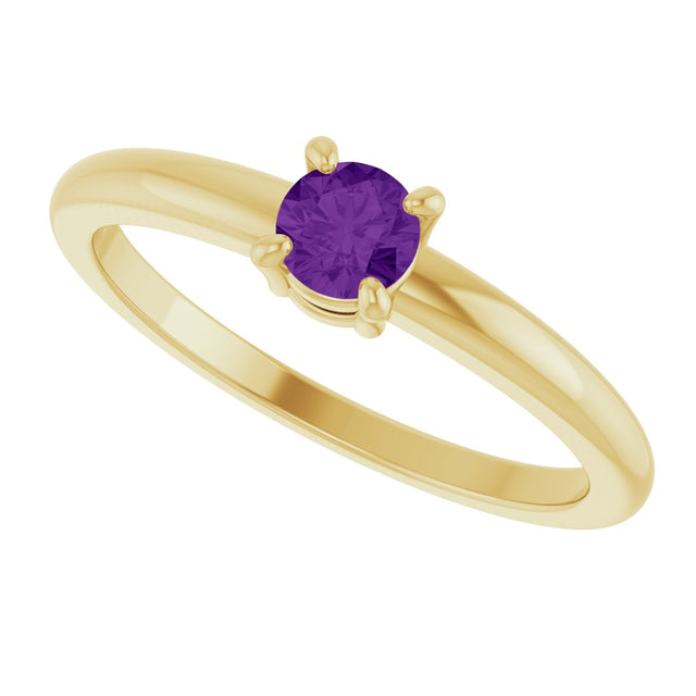 14K Gold Round Natural Amethyst Solitaire Ring - Yellow Gold - view 5
