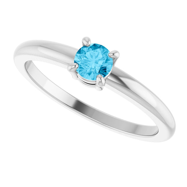 Platinum Round Natural Aquamarine Solitaire Ring - view 5