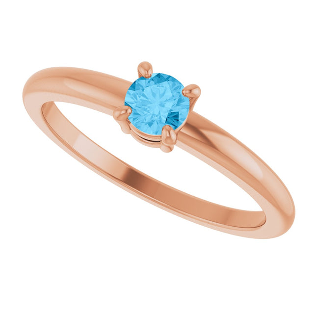 14K Gold Round Natural Swiss Blue Topaz Solitaire Ring - Rose Gold - view 5