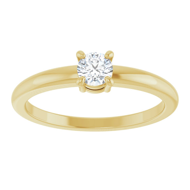 14K Gold Round Natural White Sapphire Solitaire Ring - Yellow Gold - view 3