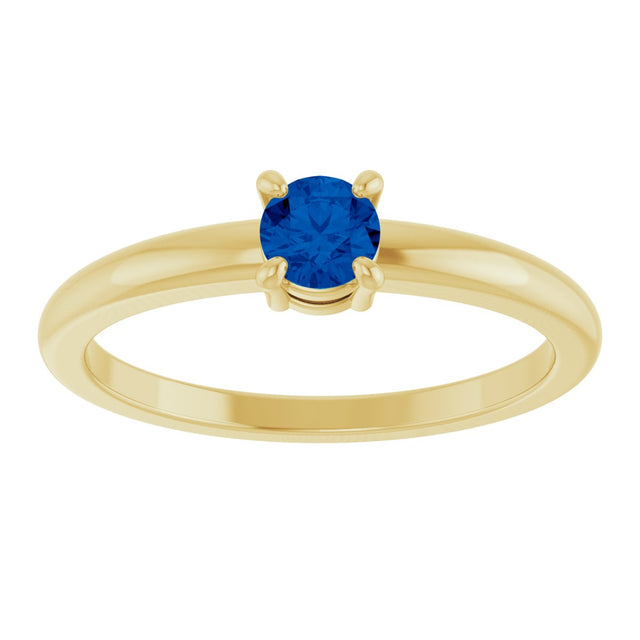 14K Gold Round Natural Blue Sapphire Solitaire Ring - Yellow Gold - view 3