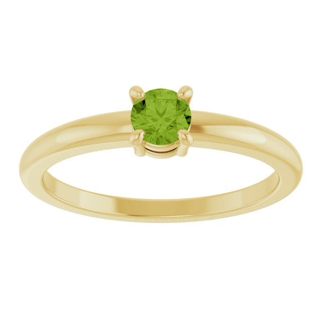 14K Gold Round Natural Peridot Solitaire Ring - Yellow Gold - view 3