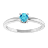 Platinum Round Natural Blue Zircon Solitaire Ring - view 3