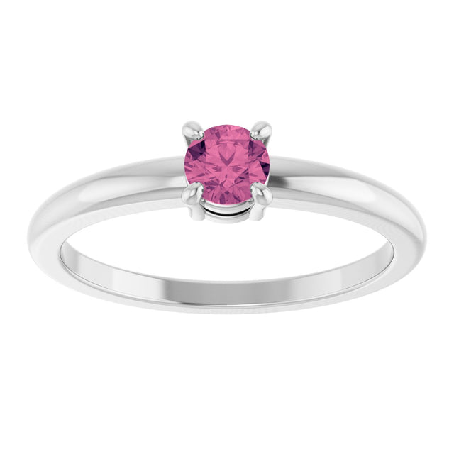 14K Gold Round Natural Pink Tourmaline Solitaire Ring - White Gold - view 3