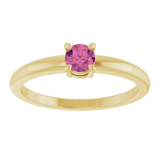 14K Gold Round Natural Pink Tourmaline Solitaire Ring - Yellow Gold - view 3