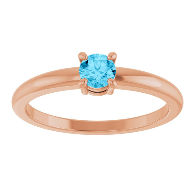 14K Gold Round Natural Aquamarine Solitaire Ring - Rose Gold - view 3