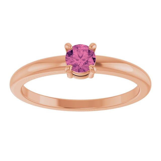 14K Gold Round Natural Pink Tourmaline Solitaire Ring - Rose Gold - view 3