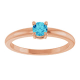 14K Gold Round Natural Blue Zircon Solitaire Ring - Rose Gold - view 3