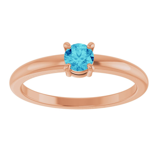 14K Gold Round Natural Blue Zircon Solitaire Ring - Rose Gold - view 3