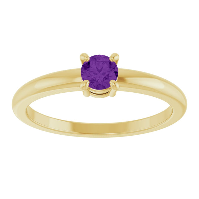 14K Gold Round Natural Amethyst Solitaire Ring - Yellow Gold - view 3