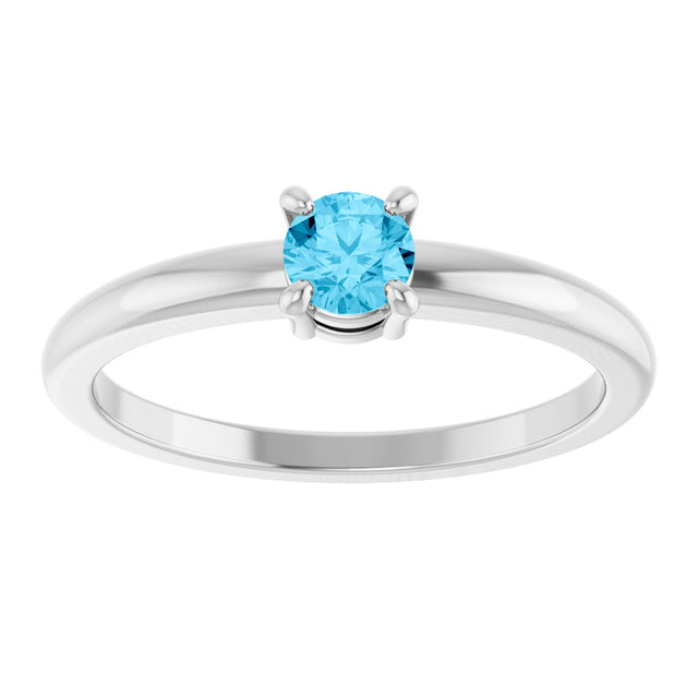 14K Gold Round Natural Aquamarine Solitaire Ring - White Gold - view 3