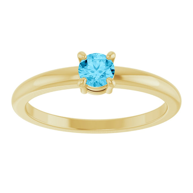 14K Gold Round Natural Aquamarine Solitaire Ring - Yellow Gold - view 3