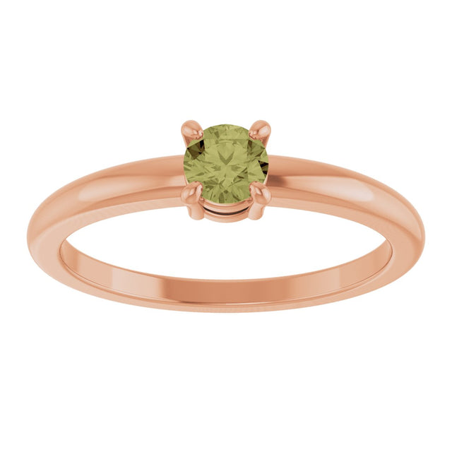 14K Gold Round Natural Green Sapphire Solitaire Ring - Rose Gold - view 3
