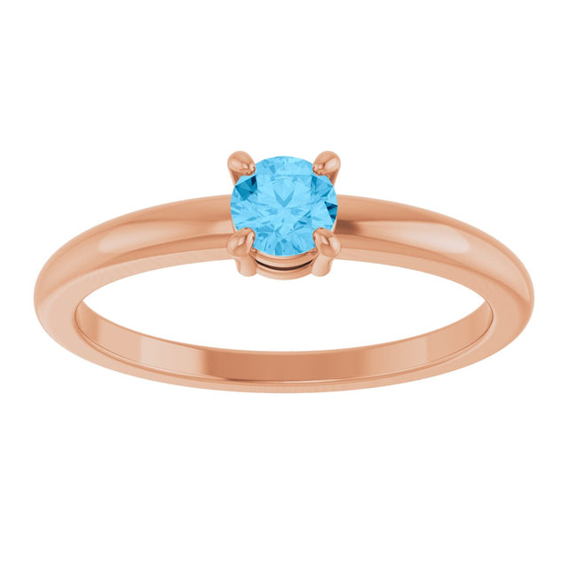 14K Gold Round Natural Swiss Blue Topaz Solitaire Ring - Rose Gold - view 3
