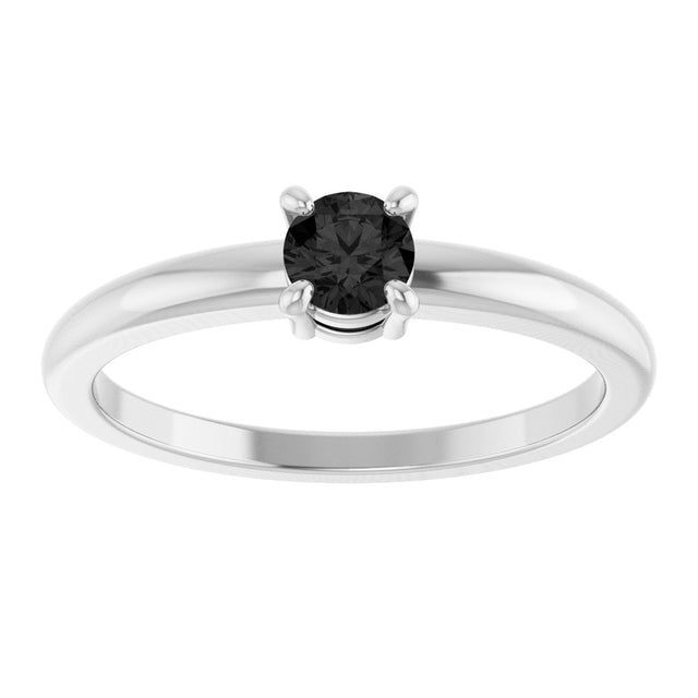 14K Gold Round Natural Black Onyx Solitaire Ring - White Gold - view 3