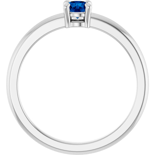 14K Gold Round Natural Blue Sapphire Solitaire Ring - White Gold - view 2