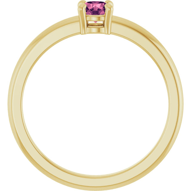 14K Gold Round Natural Pink Tourmaline Solitaire Ring - Yellow Gold - view 2