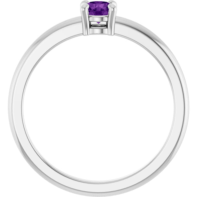 Platinum Round Natural Amethyst Solitaire Ring - view 2
