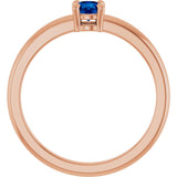 14K Gold Round Natural Blue Sapphire Solitaire Ring - Rose Gold - view 2