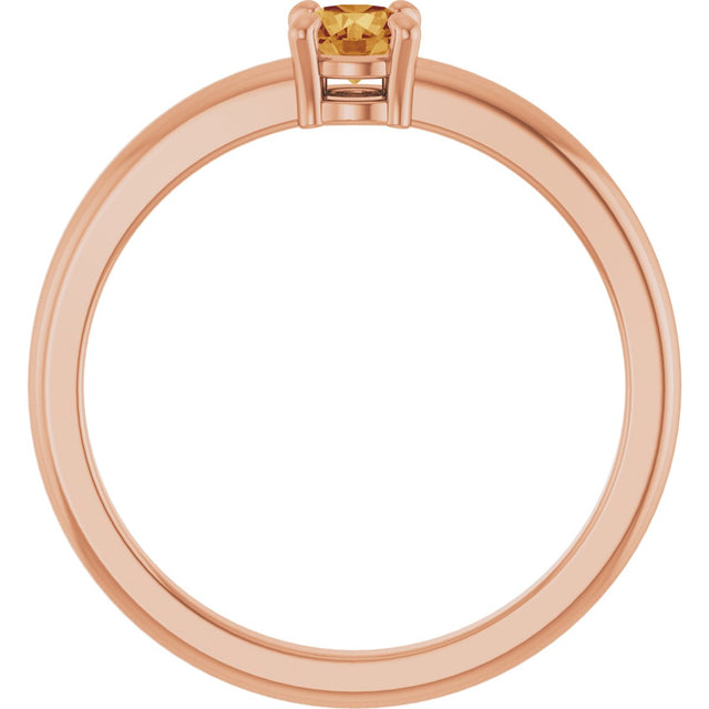 14K Gold Round Natural Citrine Solitaire Ring - Rose Gold - view 2