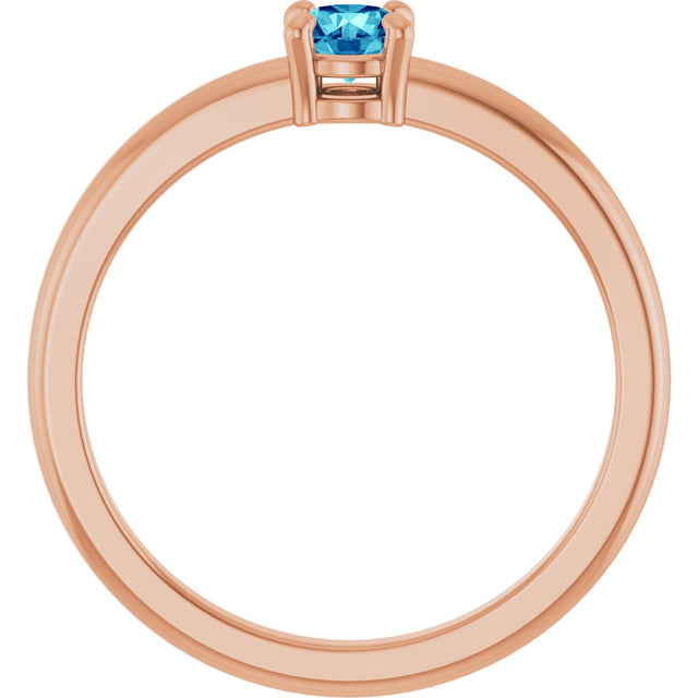 14K Gold Round Natural Blue Zircon Solitaire Ring - Rose Gold - view 2