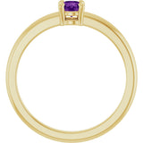 14K Gold Round Natural Amethyst Solitaire Ring - Yellow Gold - view 2