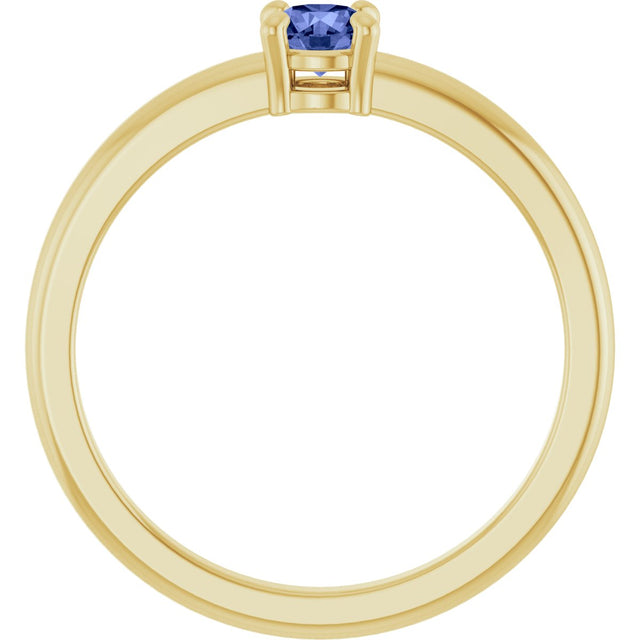 14K Gold Round Natural Tanzanite Solitaire Ring - Yellow Gold - view 2