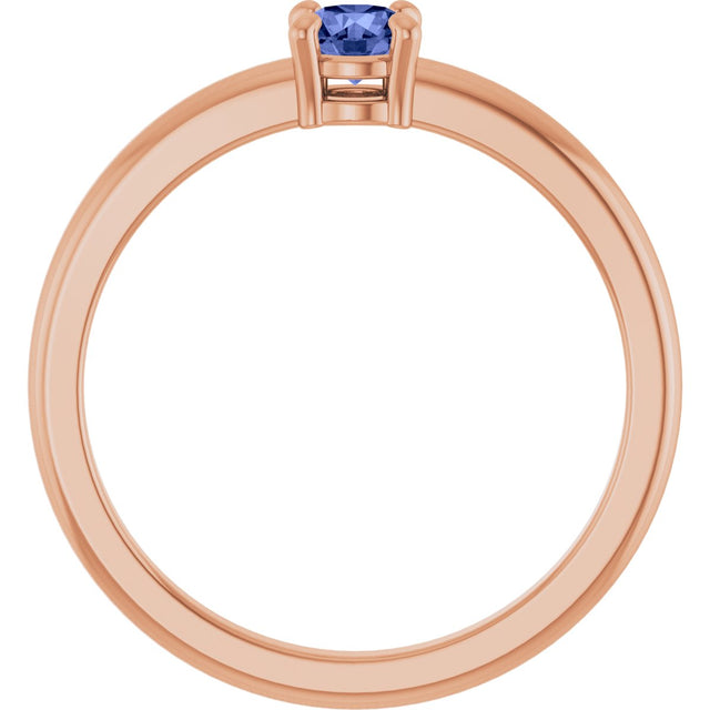 14K Gold Round Natural Tanzanite Solitaire Ring - Rose Gold - view 2