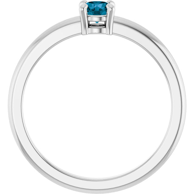 Platinum Round Natural London Blue Topaz Solitaire Ring - view 2