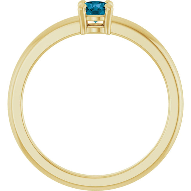 14K Gold Round Natural London Blue Topaz Solitaire Ring - Yellow Gold - view 2