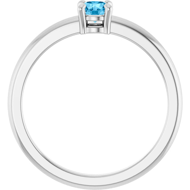 14K Gold Round Natural Swiss Blue Topaz Solitaire Ring - White Gold - view 2