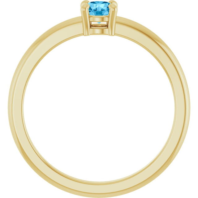 14K Gold Round Natural Swiss Blue Topaz Solitaire Ring - Yellow Gold - view 2
