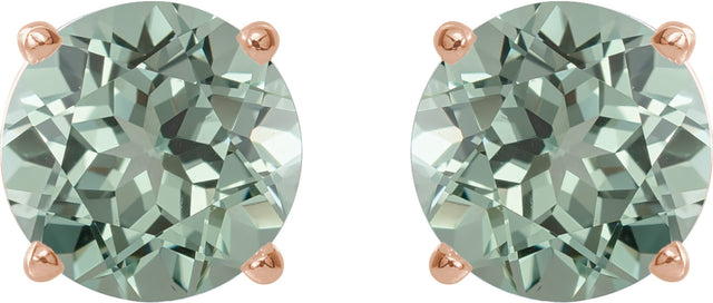 14K Gold Lab-Grown Green Sapphire Round 4-Prong Lightweight Stud Earrings – 8mm Stones - Rose Gold - view 8